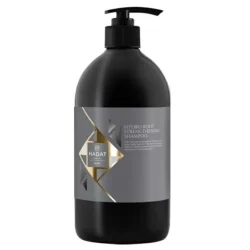 Hydro Root Strengthening Shampoo bottle with pump dispenser and gray-gold label (Hadat brand)