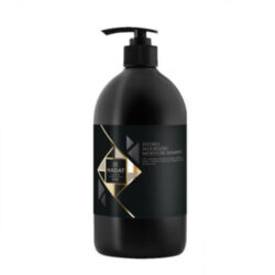 Black pump bottle of Hadat Hydro Nourishing Moisture Shampoo with a geometric gold label on dark packaging.