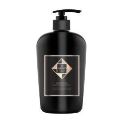 Hadat HydroSpa Hair Treatment bottle with black glossy finish and pump dispenser, gold geometric label