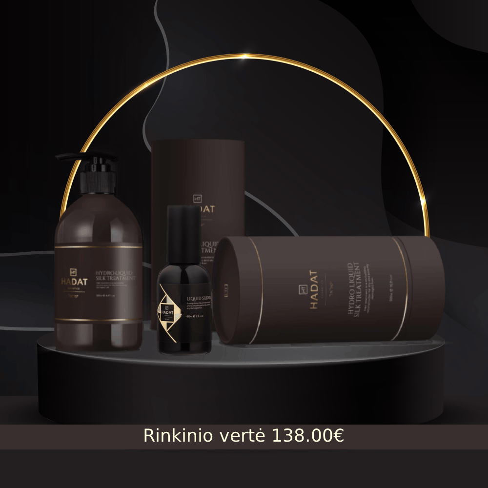 Naujas kūrinys (9) HADAT LUXURY PASIULYMAS! Hydro silk plaukų kaukė 500 ml ir DOVANA Hadat Cosmetics plaukų aliejus 60 ml, mėginukai. - Image 1