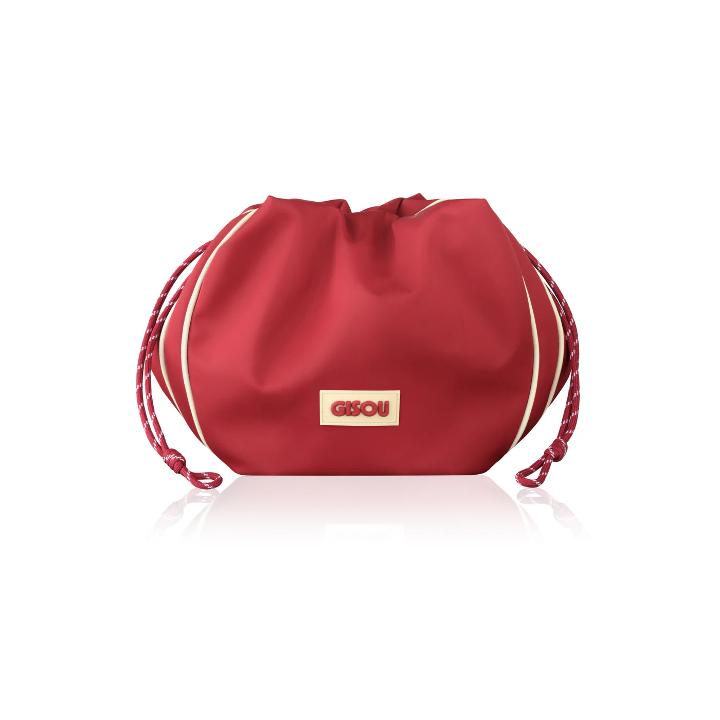 PDP_DTC_REDPOUCHjpg - shopcosmoprof.com Red drawstring pouch with white piping and a GISOU logo on the front.