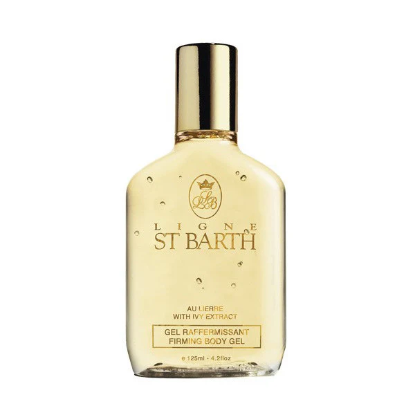 gel-raffermissant-au-lierre-1_519d839d-215d-45c4-aa41-7a4421ba0367jpg - shopcosmoprof.com Bottle of Le Saint Barth Firming Body Gel with ivy extract, 125 ml, golden-tinted gel in a curved clear bottle with black-cap top and gold lettering