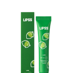 Green Lipss Lime lip balm tube beside a matching green box with lime graphics and white Lipss branding.
