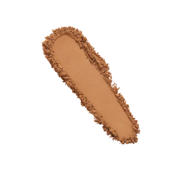 Bronzer powder swatch in a warm tan shade with a rough edge outline.