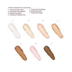 Labelled_Group_Texture_Swatchpng - shopcosmoprof.com Palette of eight makeup foundation swatches in varying shades arranged in two rows, with red shade names listed above.