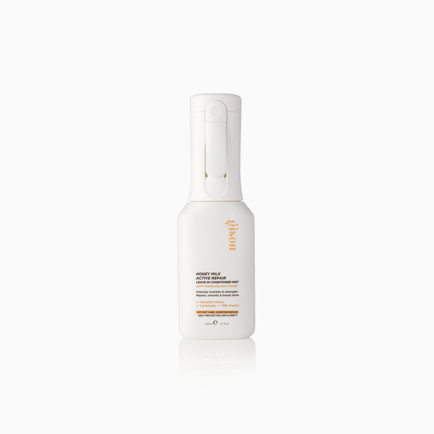 Leavein_PDP_DTC_01 - shopcosmoprof.com White spray bottle of honey milk active repair leave-in conditioner mist with gold branding on white label