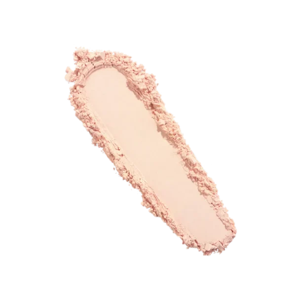 Diagonal smear of pink powder makeup (blush) on a white background, showing a curved rectangular patch