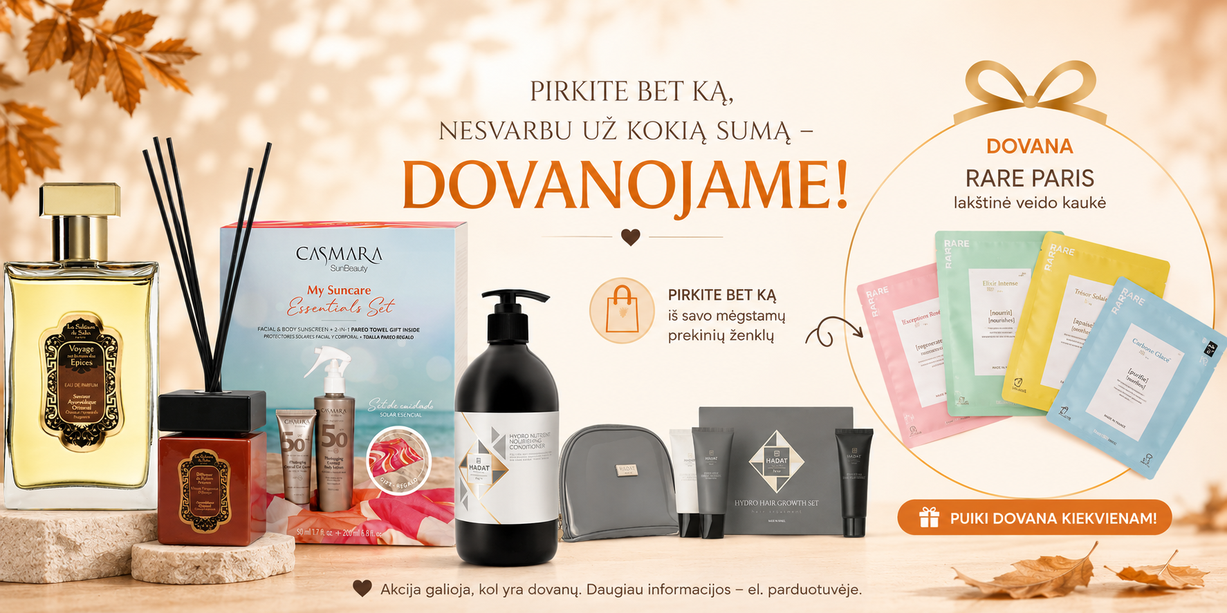 32b1609c-73fb-4b1c-ba7e-d2bc6872bd05 - shopcosmoprof.com Promotional banner showing perfume and beauty products with a 'DOVANOJAME' message and gift cards on the right.