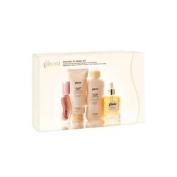 Gisou Shower to Shine Kit box displaying assorted beige-pink hair care bottles inside a cream gift box.