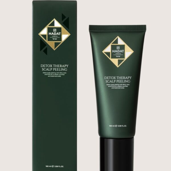 Dark green Hadat detox therapy scalp peeling tube with matching box and gold logo, 100 ml.