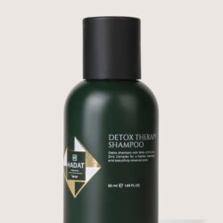 Dark green shampoo bottle with a black cap and a Hadat Cosmetics logo on the label; reads Detox Therapy Shampoo (50 ml).