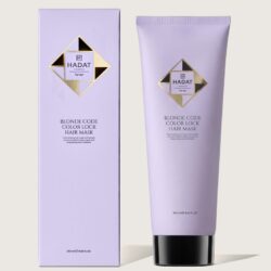 Lavender Hadat Blonde Code Color Lock Hair Mask box and tube side by side on a pale background, showing packaging label and gold diamond logo.