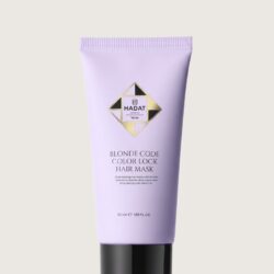 Lavender tube of Hadat Blonde Code Color Lock Hair Mask with black cap, product label visible on light backdrop