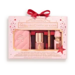Charlotte Tilbury Pillow Talk Everyday Icons gift set in a pink quilted pouch with makeup items and a red bow box.