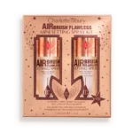 Charlotte Tilbury Airbrush Flawless Setting Spray mini kit in peach packaging, two bottles on display.