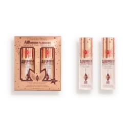 Packshot_with_Products__AIRBRUSH_FLAWLESS_MINI_SETTING_SPRAY_KITpng - shopcosmoprof.com Boxed Charlotte Tilbury Airbrush Flawless Setting Spray mini kit with two bottles in a peach-toned package.
