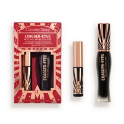 Packshot_with_Products__EXAGGER-EYES_VOLUME_MASCARA_KIT_-XMAS_2026-png - shopcosmoprof.com Charlotte Tilbury Exagger-Eyes Volume Mascara Kit with red star-pattern packaging and two mini mascara tubes