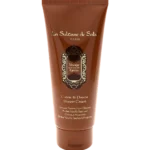 La Sultane de Saba shower cream tube with amber-brown packaging and ornate label reading Voyage sur la route des Epices, Crème de Douche.
